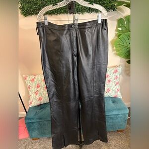 Black Genuine Leather Boot-Cut Pants - Women's